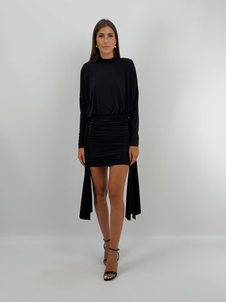 Abito Corto con Drappeggio Nero Lumina