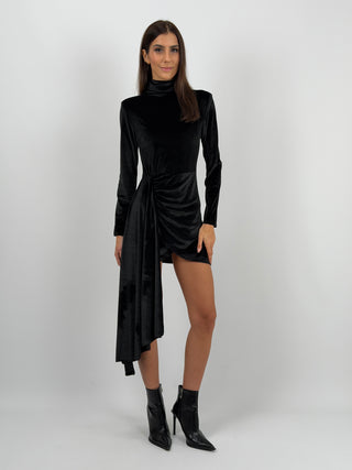 Abito Corto con Drappeggio Nero