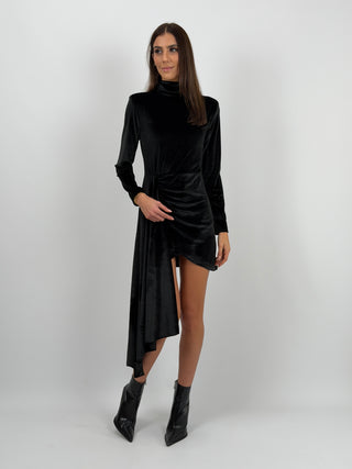 Abito Corto con Drappeggio Nero