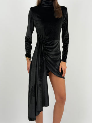 Abito Corto con Drappeggio Nero