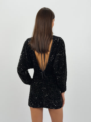 Abito in Velluto con Paillettes Nero