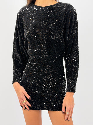 Abito in Velluto con Paillettes Nero