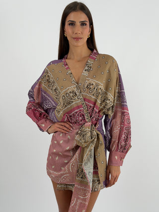 Abito in Cotone con Fantasia Bandana Rosa