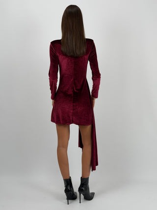 Abito Corto con Drappeggio Bordeaux