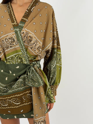 Abito in Cotone con Fantasia Bandana Verde