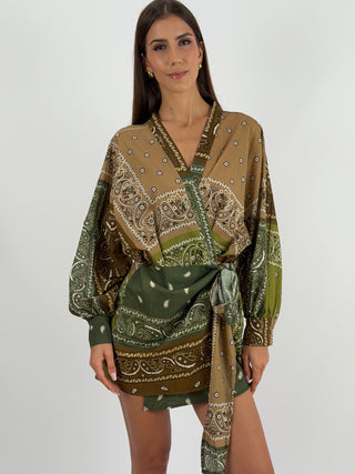 Abito in Cotone con Fantasia Bandana Verde