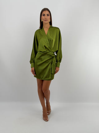 Abito Satin a Portafoglio Verde Oliva
