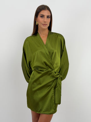 Abito Satin a Portafoglio Verde Oliva