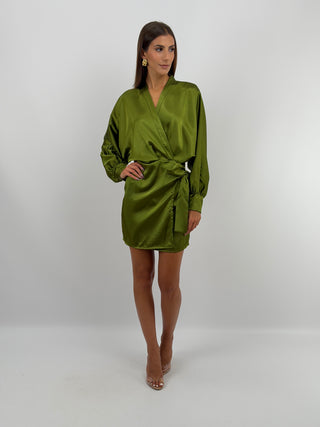 Abito Satin a Portafoglio Verde Oliva