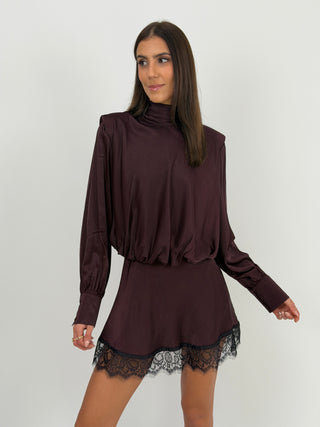 Abito Lumina Satin con Spalline Bordeaux