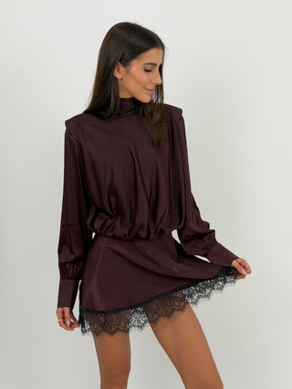 Abito Lumina Satin con Spalline Bordeaux