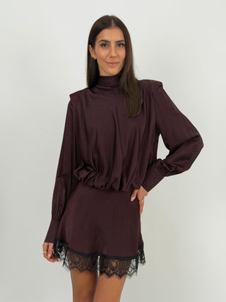 Abito Lumina Satin con Spalline Bordeaux