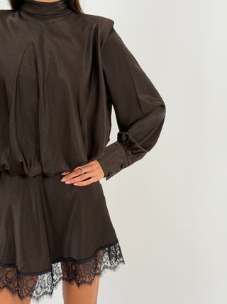 Abito Lumina Satin con Spalline Marrone