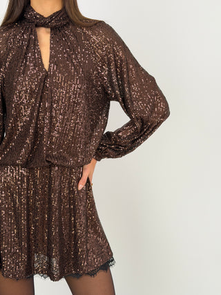Abito Lumina Corto con Paillettes Marrone