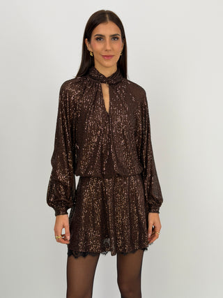 Abito Lumina Corto con Paillettes Marrone