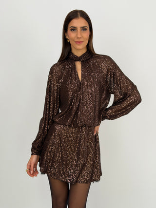Abito Lumina Corto con Paillettes Marrone