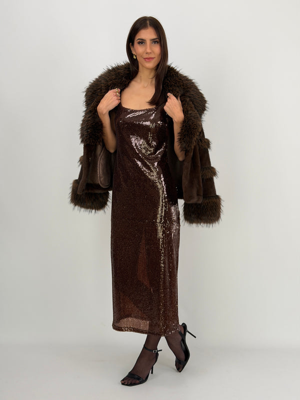 Tubino Lumina con Paillettes Marrone