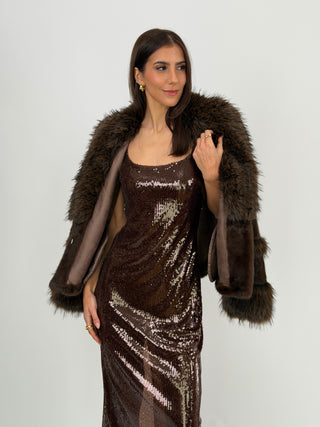 Tubino Lumina con Paillettes Marrone