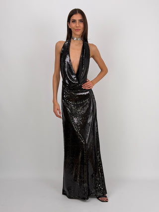 Abito Lumina Lungo con Paillettes Nero