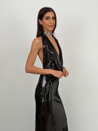 Abito Lumina Lungo con Paillettes Nero