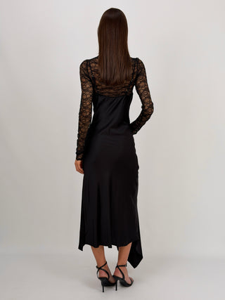 Abito Lumina Lungo Due Pezzi con Pizzo e Satin Nero