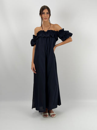 Abito con Volant Off-Shoulder Blu Lumina