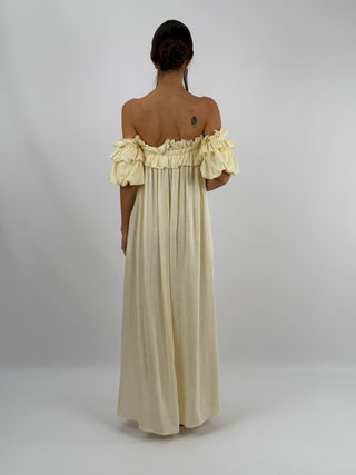 Abito con Volant Off-Shoulder Crema Lumina