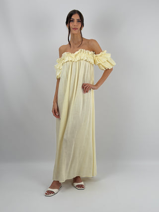 Abito con Volant Off-Shoulder Crema Lumina