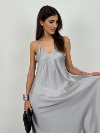 Abito Lungo Satin Kora Argento