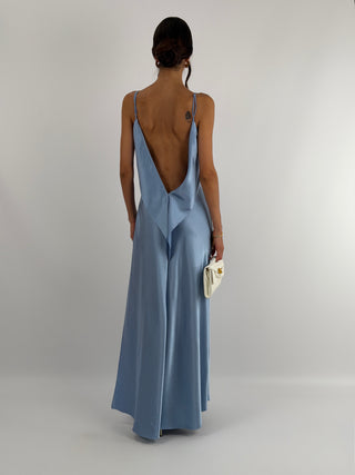Abito Satin Schiena Scoperta Azzurro Polvere