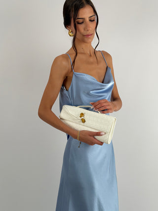 Abito Satin Schiena Scoperta Azzurro Polvere
