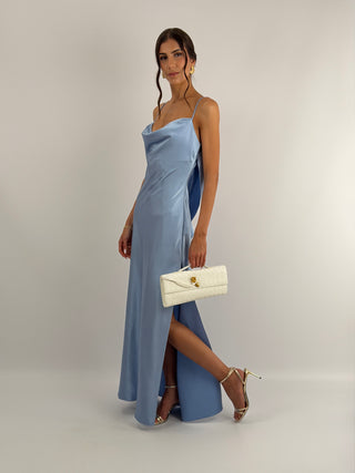 Abito Satin Schiena Scoperta Azzurro Polvere