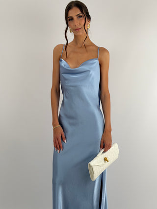 Abito Satin Schiena Scoperta Azzurro Polvere