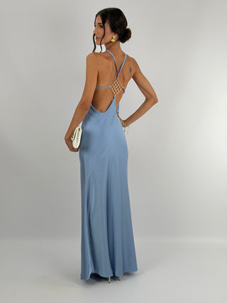 Abito Gioiello in Satin Azzurro Polvere
