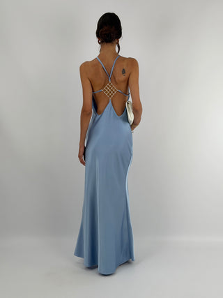 Abito Gioiello in Satin Azzurro Polvere