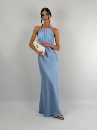 Abito Gioiello in Satin Azzurro Polvere