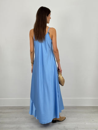 Abito Lungo Satin Kora Azzurro Cielo