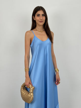 Abito Lungo Satin Kora Azzurro Cielo