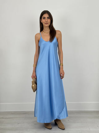 Abito Lungo Satin Kora Azzurro Cielo