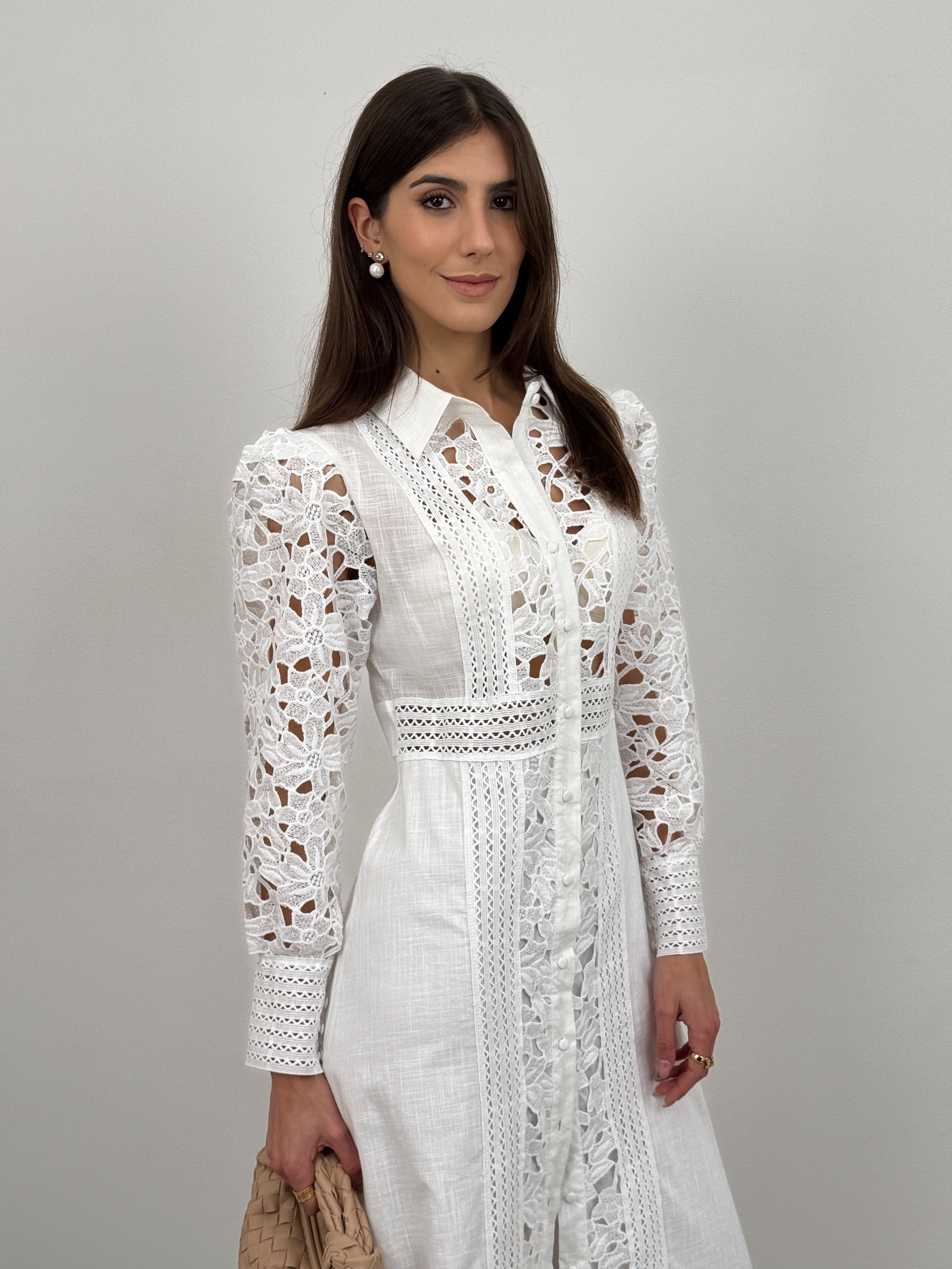 Abito Bianco Lungo Pizzo Sangallo Vestito Lungo Abito In Pizzo