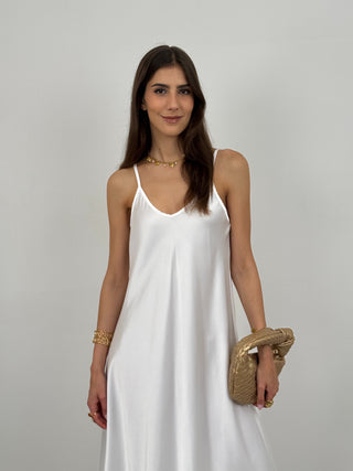 Abito Lungo Satin Kora Bianco