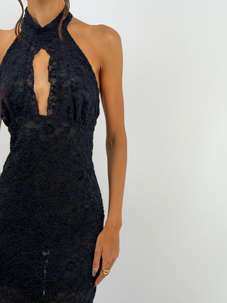 Abito in Pizzo Blu con Volant