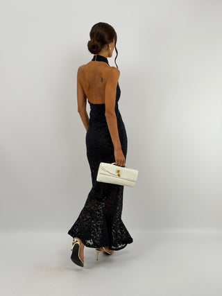 Abito in Pizzo Blu con Volant