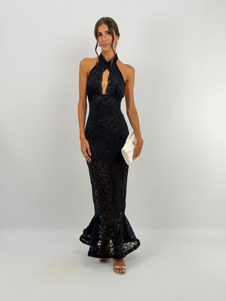 Abito in Pizzo Blu con Volant