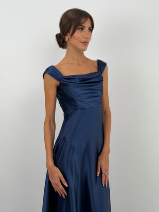 Blue Maxi Dress with Slit and Straps