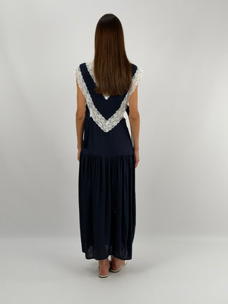 Abito con Inserti in Pizzo Blu Lumina