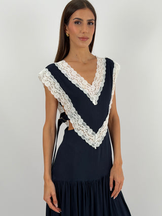 Abito con Inserti in Pizzo Blu Lumina