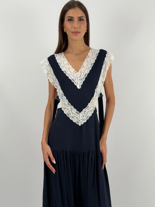 Abito con Inserti in Pizzo Blu Lumina