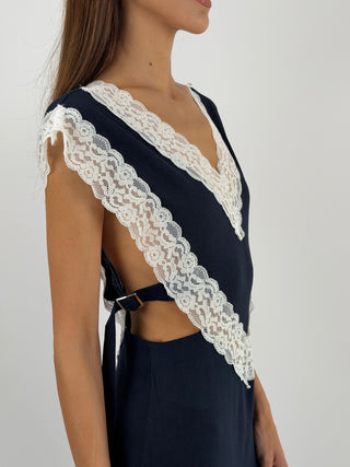 Abito con Inserti in Pizzo Blu Lumina