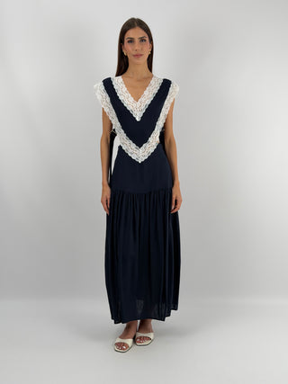 Abito con Inserti in Pizzo Blu Lumina